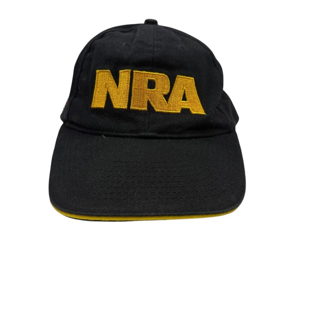 NRA Black Dad Hat Gold Logo Shooting Sports Strapback Cap American Flag
